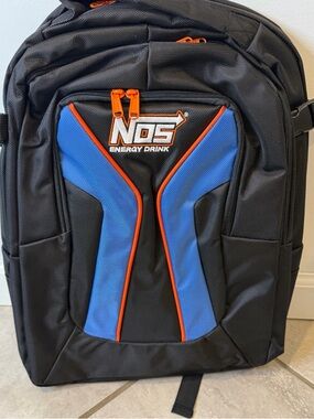NOS Energy Drink Black Blue Backpack Embroidered Logo Book Bag Promo Laptop Bag